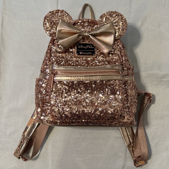 ROSE GOLD DISNEY LOUNGEFLY SEQUIN MINI BACKPACK - Picture 2 of 7
